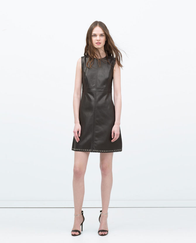 Черное кожаное платье