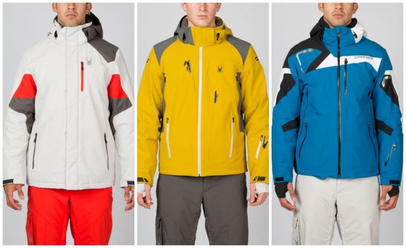 Парни в куртках Spyder белого, жёлтого и синего цветов и в брюках оранжевого, серого и белого цветов