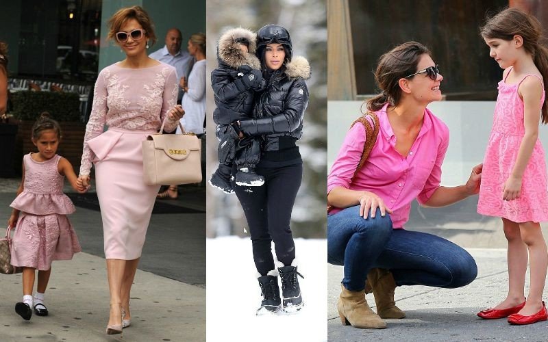 Дженифер Лопес, Ким Кардашьян и Кэти Холмс с детьми в комплектах в стиле Family look